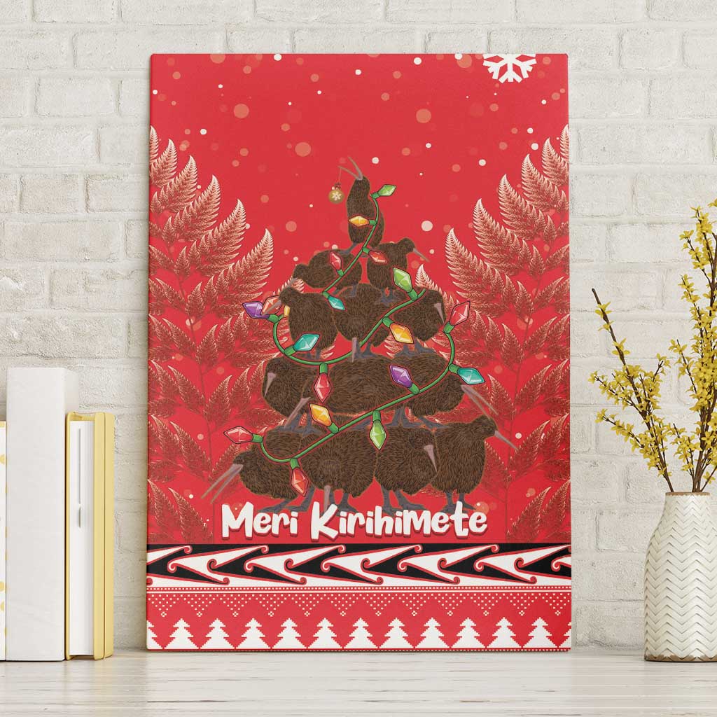 Kiwi New Zealand Christmas Canvas Wall Art Meri Kirihimete Silver Fern - Red Color LT14 Without Frame Red - Polynesian Pride