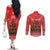 Kiwi New Zealand Christmas Couples Matching Off The Shoulder Long Sleeve Dress and Long Sleeve Button Shirt Meri Kirihimete Silver Fern - Red Color