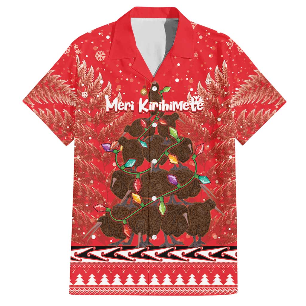 Kiwi New Zealand Christmas Hawaiian Shirt Meri Kirihimete Silver Fern - Red Color LT14 Red - Polynesian Pride
