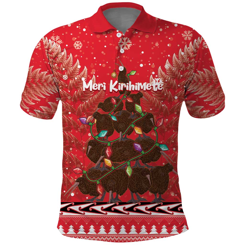 Kiwi New Zealand Christmas Polo Shirt Meri Kirihimete Silver Fern - Red Color LT14 Red - Polynesian Pride