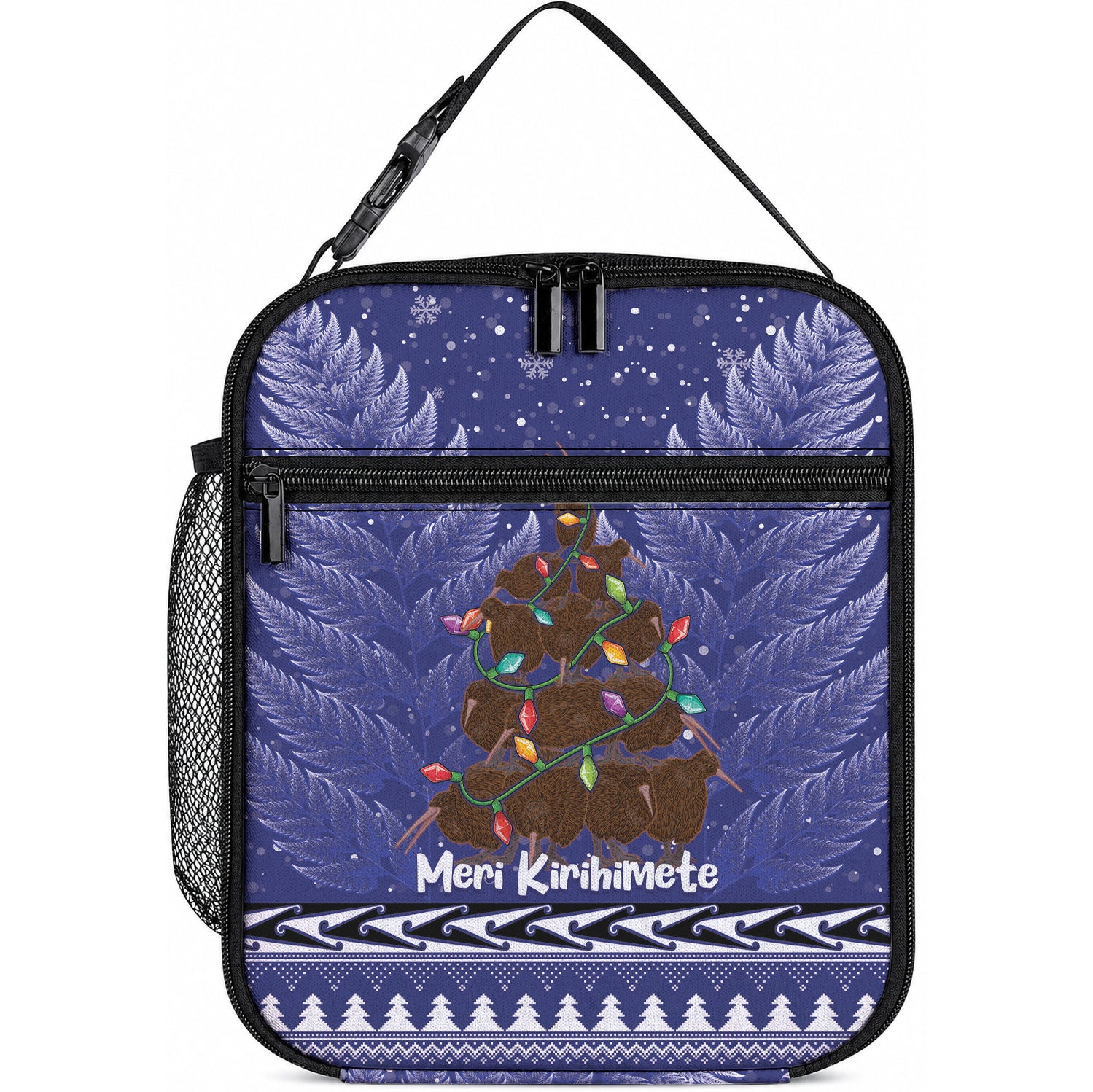 Kiwi New Zealand Christmas Lunch Bag Meri Kirihimete Silver Fern - Blue Color LT14 10.2 × 8.3 × 4.3 inch Blue - Polynesian Pride