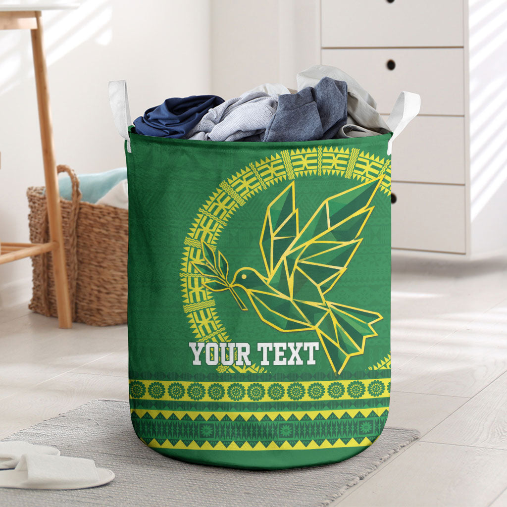 Fiji Tailevu Rugby Personalised Laundry Basket Go Dove Nation Fijian Tapa LT14 Green - Polynesian Pride