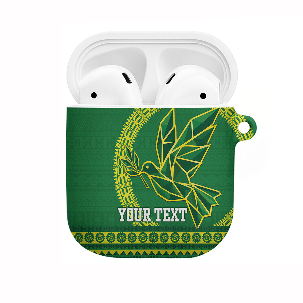 Fiji Tailevu Rugby Personalised AirPods Case Go Dove Nation Fijian Tapa LT14 Green - Polynesian Pride