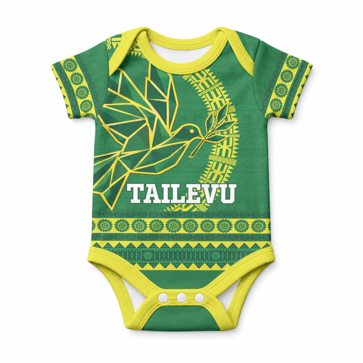Fiji Tailevu Rugby Personalised Baby Onesie Go Dove Nation Fijian Tapa LT14 Green - Polynesian Pride