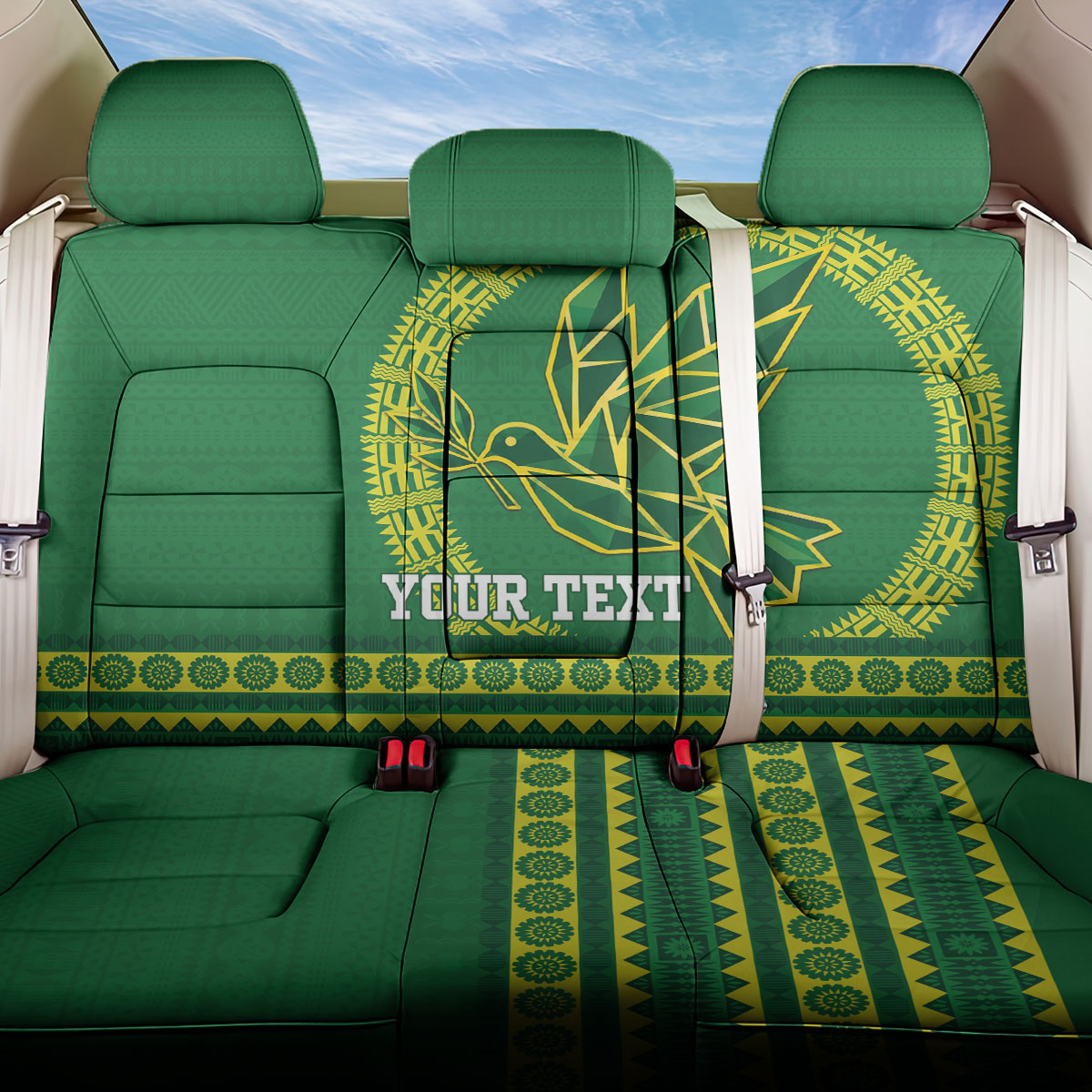 Fiji Tailevu Rugby Personalised Back Car Seat Cover Go Dove Nation Fijian Tapa LT14 One Size Green - Polynesian Pride