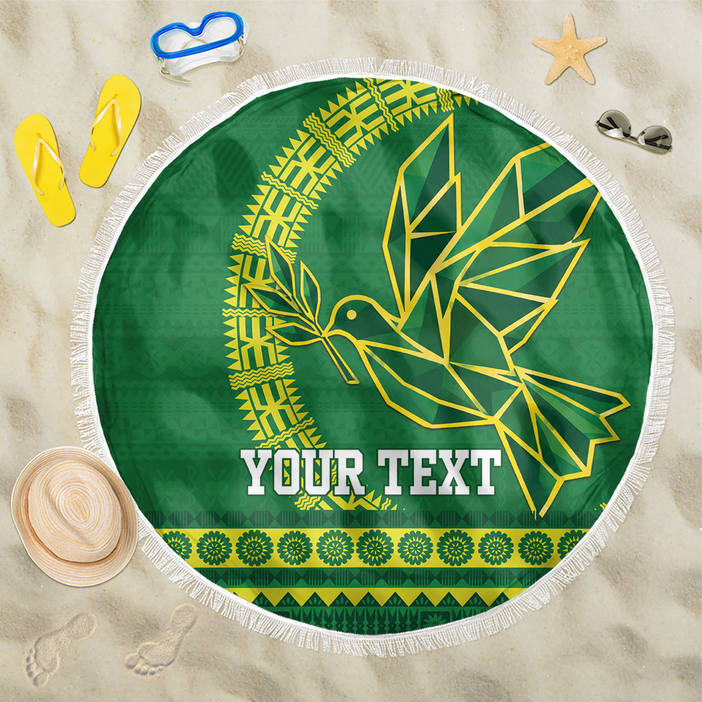 Fiji Tailevu Rugby Personalised Beach Blanket Go Dove Nation Fijian Tapa LT14 One Size 150cm Green - Polynesian Pride