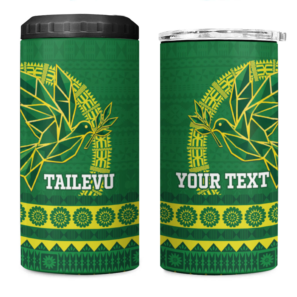 Fiji Tailevu Rugby Personalised 4 in 1 Can Cooler Tumbler Go Dove Nation Fijian Tapa LT14 One Size: 16 oz Green - Polynesian Pride