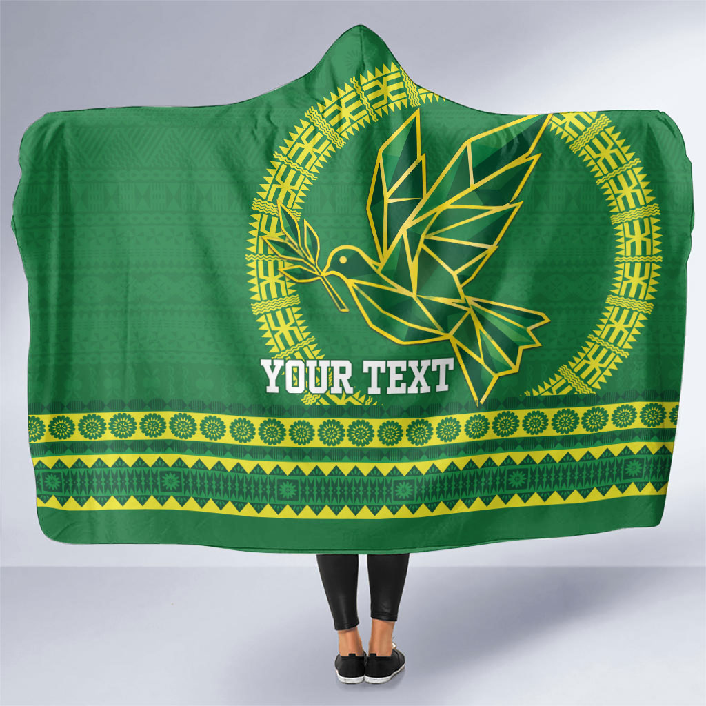Fiji Tailevu Rugby Personalised Hooded Blanket Go Dove Nation Fijian Tapa LT14 One Size Green - Polynesian Pride