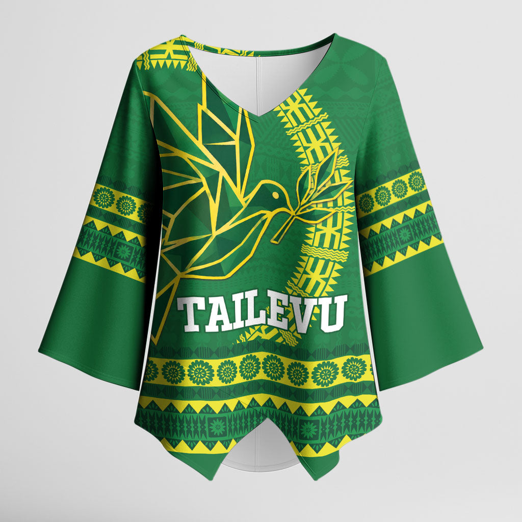 Fiji Tailevu Rugby Personalised Kimono Sleeve Blouse Go Dove Nation Fijian Tapa LT14 Female Green - Polynesian Pride