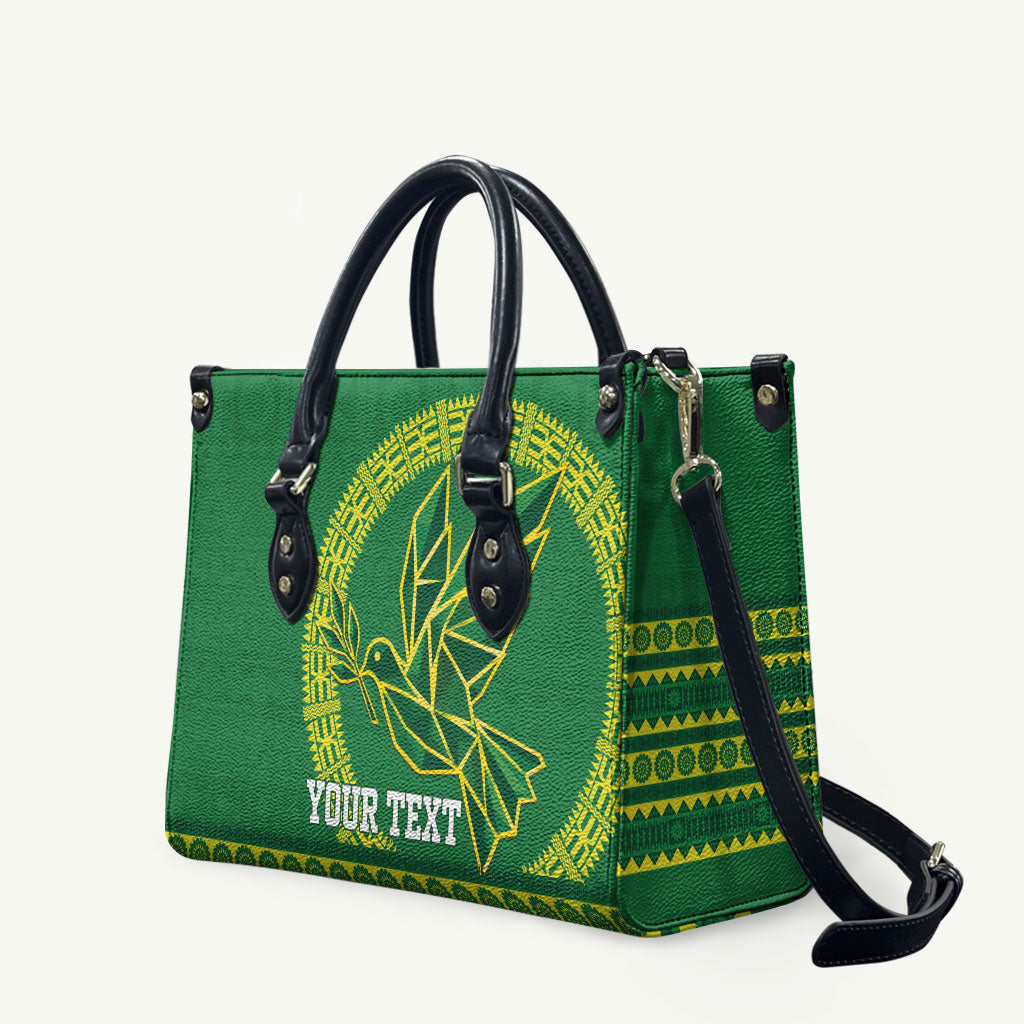 Fiji Tailevu Rugby Personalised Leather Bag Go Dove Nation Fijian Tapa LT14 Green - Polynesian Pride
