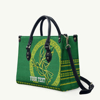 Fiji Tailevu Rugby Personalised Leather Bag Go Dove Nation Fijian Tapa LT14 Green - Polynesian Pride