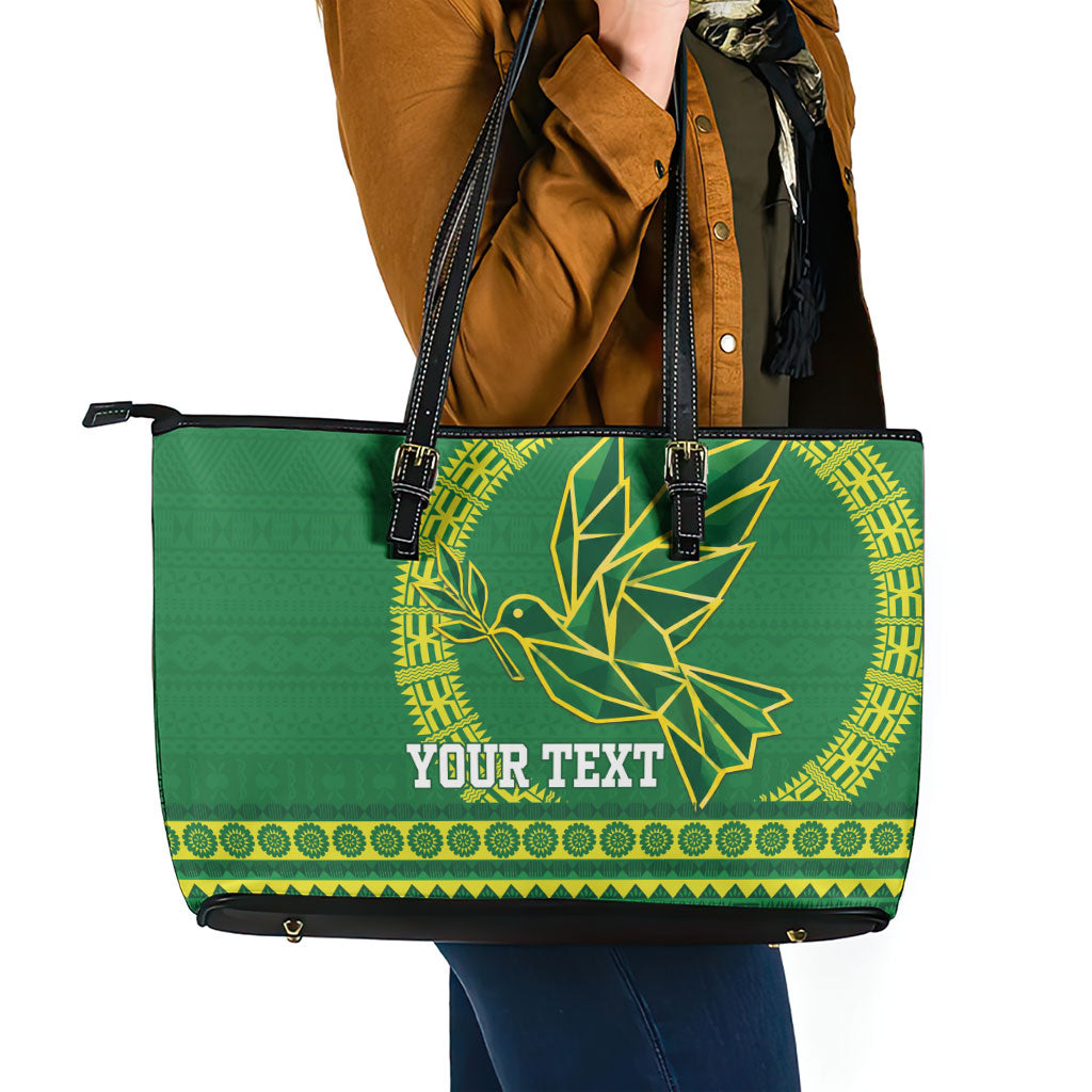 Fiji Tailevu Rugby Personalised Leather Tote Bag Go Dove Nation Fijian Tapa LT14 - Polynesian Pride