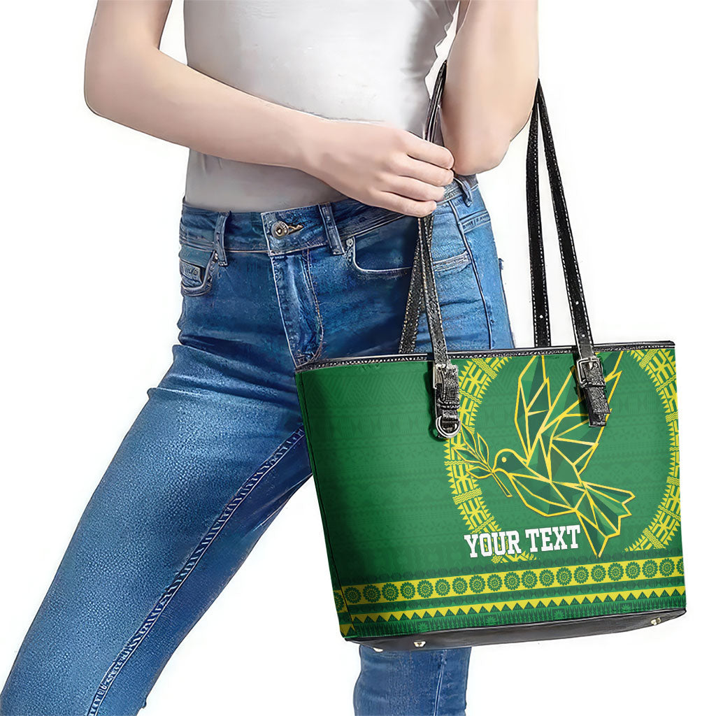Fiji Tailevu Rugby Personalised Leather Tote Bag Go Dove Nation Fijian Tapa LT14 - Polynesian Pride