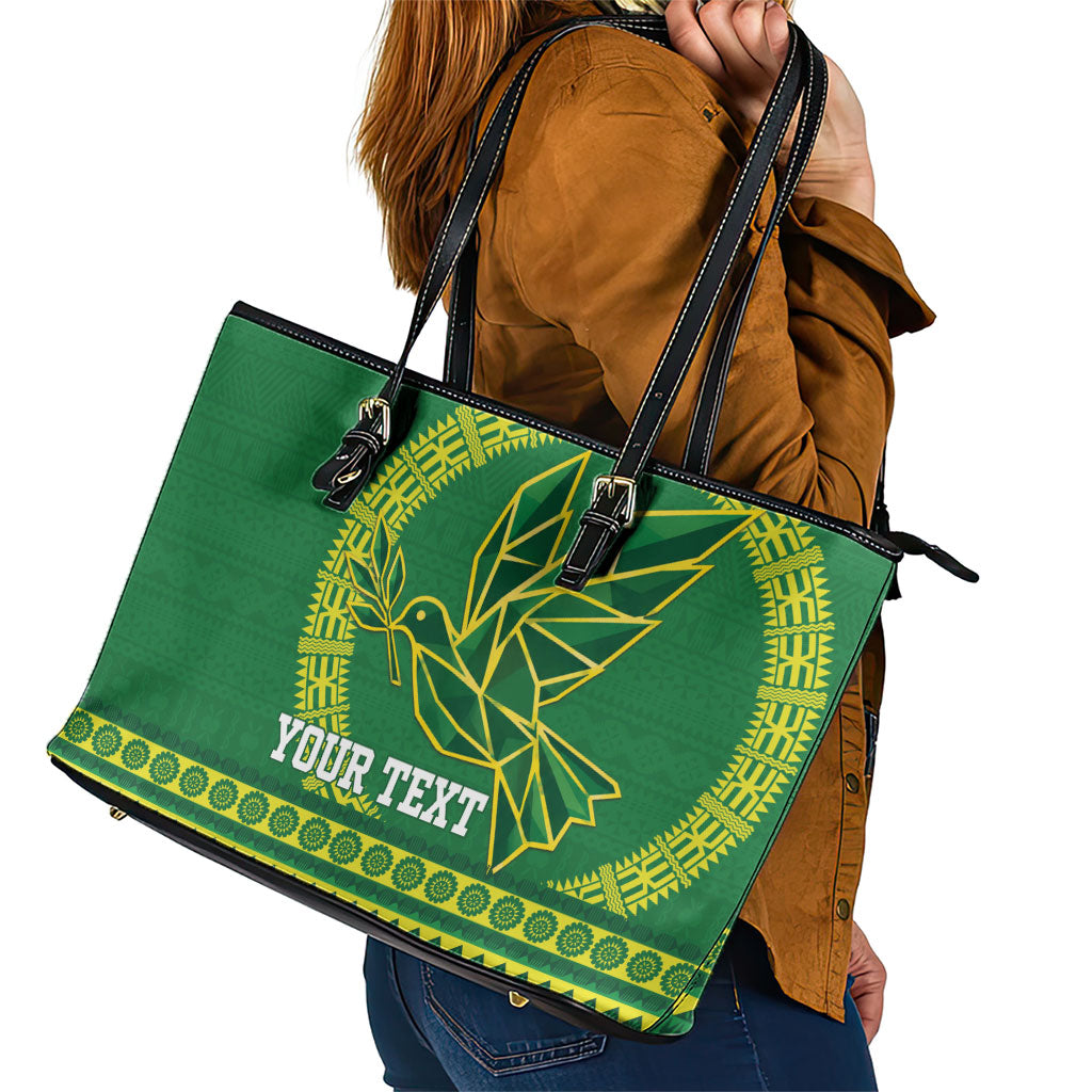 Fiji Tailevu Rugby Personalised Leather Tote Bag Go Dove Nation Fijian Tapa LT14 - Polynesian Pride
