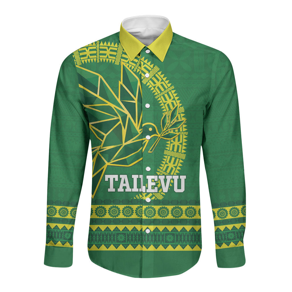 Fiji Tailevu Rugby Personalised Long Sleeve Button Shirt Go Dove Nation Fijian Tapa LT14 Unisex Green - Polynesian Pride