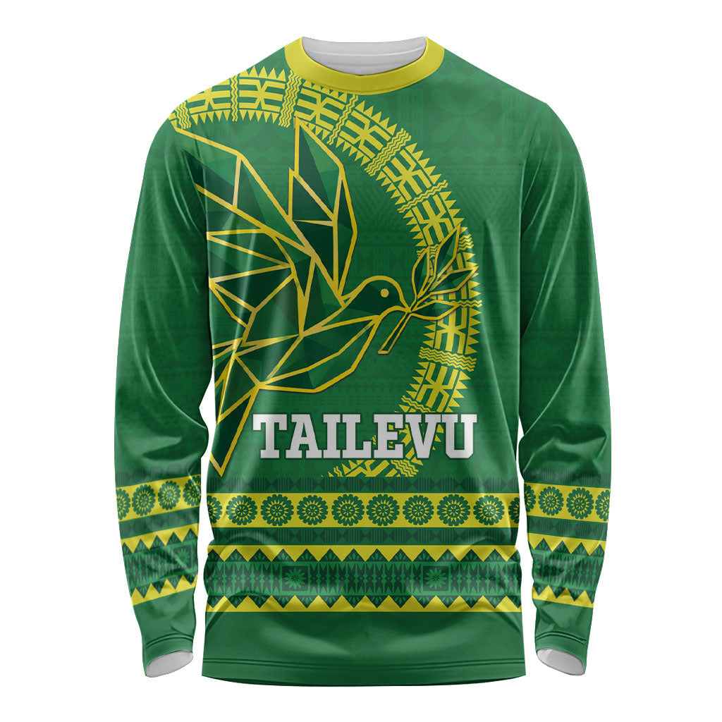 Fiji Tailevu Rugby Personalised Long Sleeve Shirt Go Dove Nation Fijian Tapa LT14 Unisex Green - Polynesian Pride