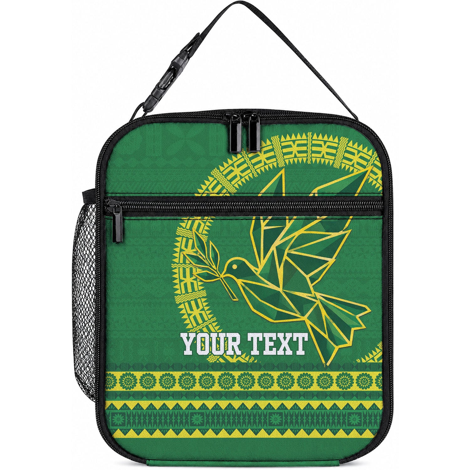 Fiji Tailevu Rugby Personalised Lunch Bag Go Dove Nation Fijian Tapa LT14 10.2 × 8.3 × 4.3 inch Green - Polynesian Pride