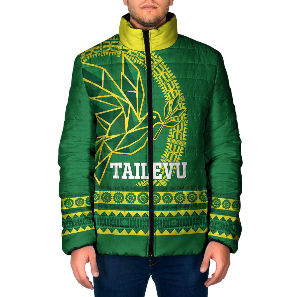Fiji Tailevu Rugby Personalised Padded Jacket Go Dove Nation Fijian Tapa LT14 Men Green - Polynesian Pride