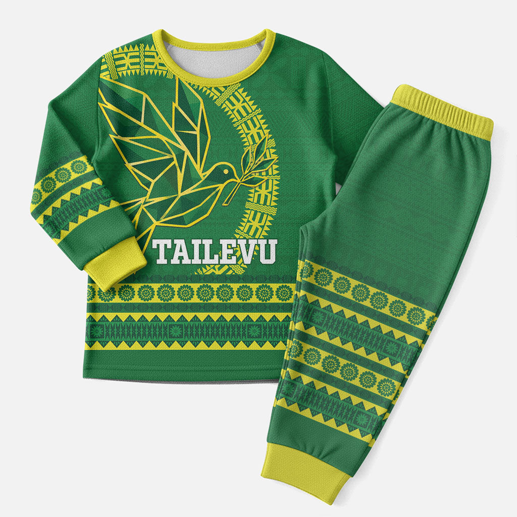Fiji Tailevu Rugby Personalised Christmas Pajama Set Go Dove Nation Fijian Tapa LT14 Men Green - Polynesian Pride