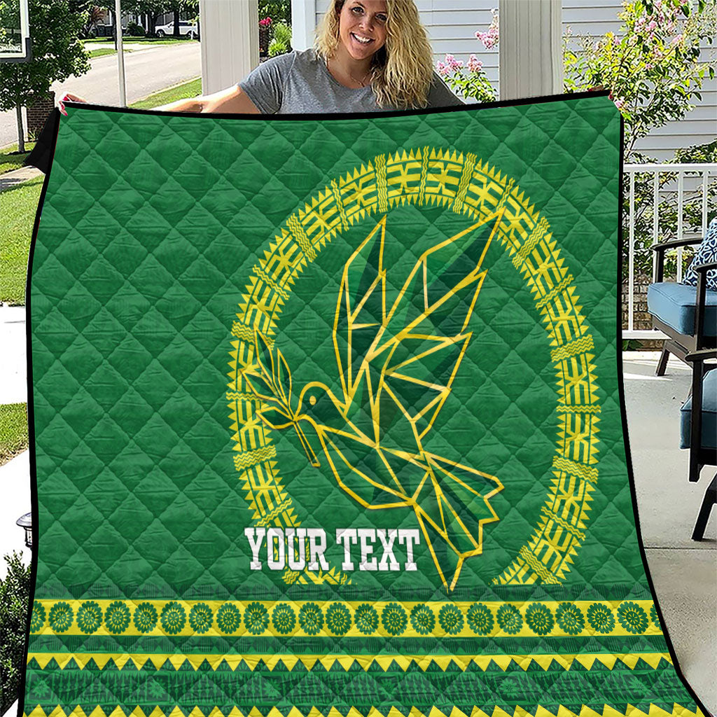 Fiji Tailevu Rugby Personalised Quilt Go Dove Nation Fijian Tapa LT14 Green - Polynesian Pride