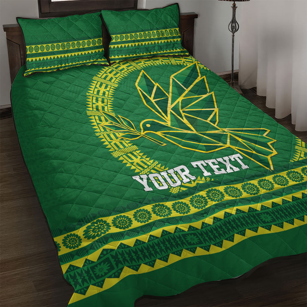 Fiji Tailevu Rugby Personalised Quilt Bed Set Go Dove Nation Fijian Tapa LT14 Green - Polynesian Pride