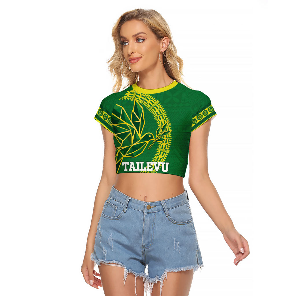 Fiji Tailevu Rugby Personalised Raglan Cropped T Shirt Go Dove Nation Fijian Tapa LT14 Female Green - Polynesian Pride