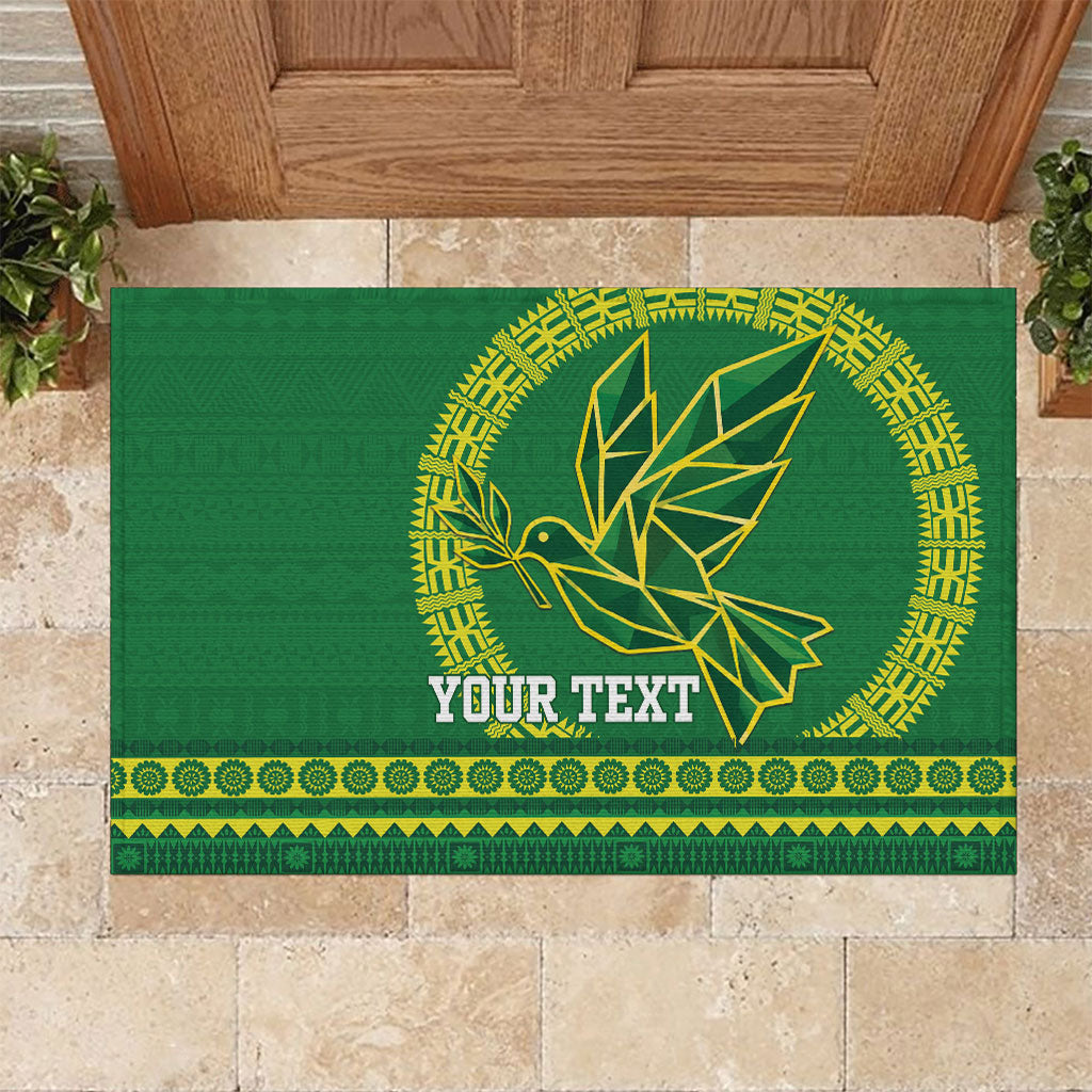 Fiji Tailevu Rugby Personalised Rubber Doormat Go Dove Nation Fijian Tapa LT14 Green - Polynesian Pride