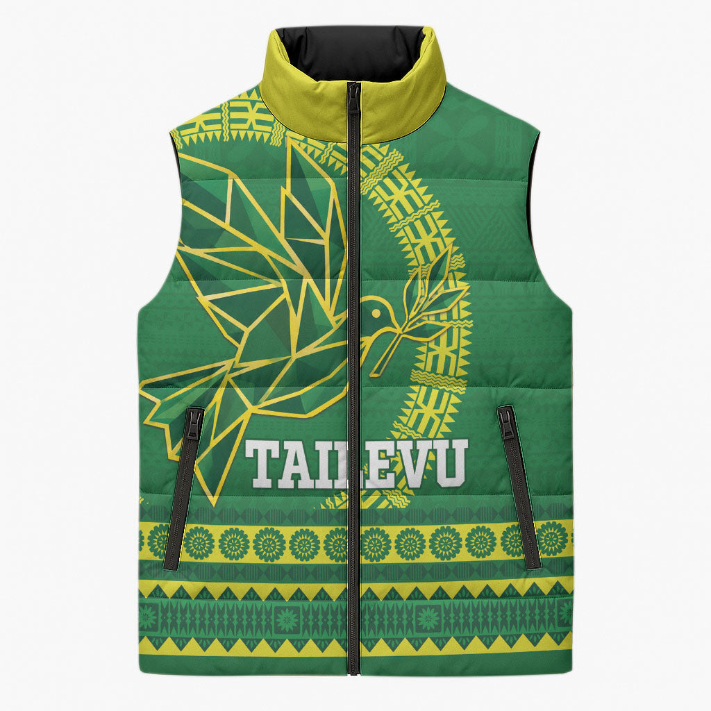 Fiji Tailevu Rugby Personalised Sleeveless Puffer Jacket Go Dove Nation Fijian Tapa LT14 Unisex Green - Polynesian Pride