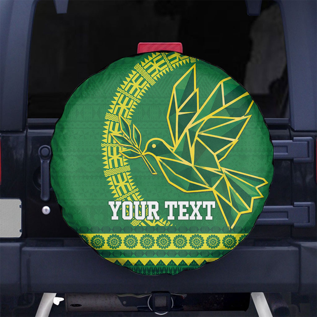 Fiji Tailevu Rugby Personalised Spare Tire Cover Go Dove Nation Fijian Tapa LT14 No hole Green - Polynesian Pride
