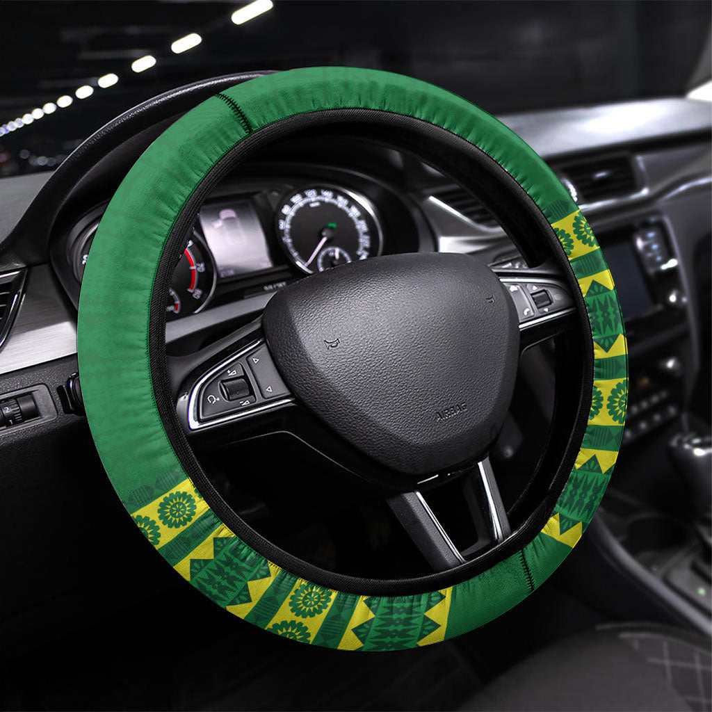 Fiji Tailevu Rugby Steering Wheel Cover Go Dove Nation Fijian Tapa LT14 Universal Fit Green - Polynesian Pride