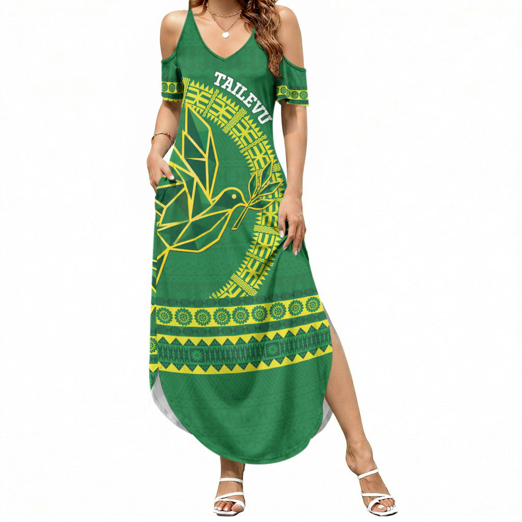 Fiji Tailevu Rugby Personalised Summer Maxi Dress Go Dove Nation Fijian Tapa LT14 Women Green - Polynesian Pride