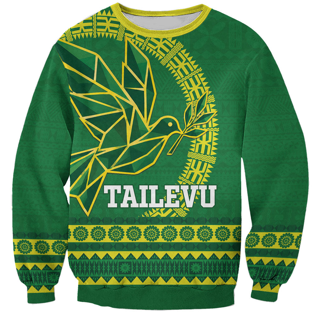 Fiji Tailevu Rugby Personalised Sweatshirt Go Dove Nation Fijian Tapa LT14 Unisex Green - Polynesian Pride
