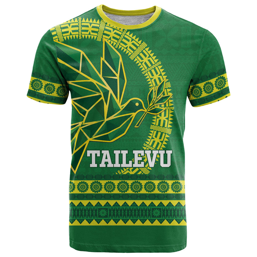 Fiji Tailevu Rugby Personalised T Shirt Go Dove Nation Fijian Tapa LT14 Green - Polynesian Pride