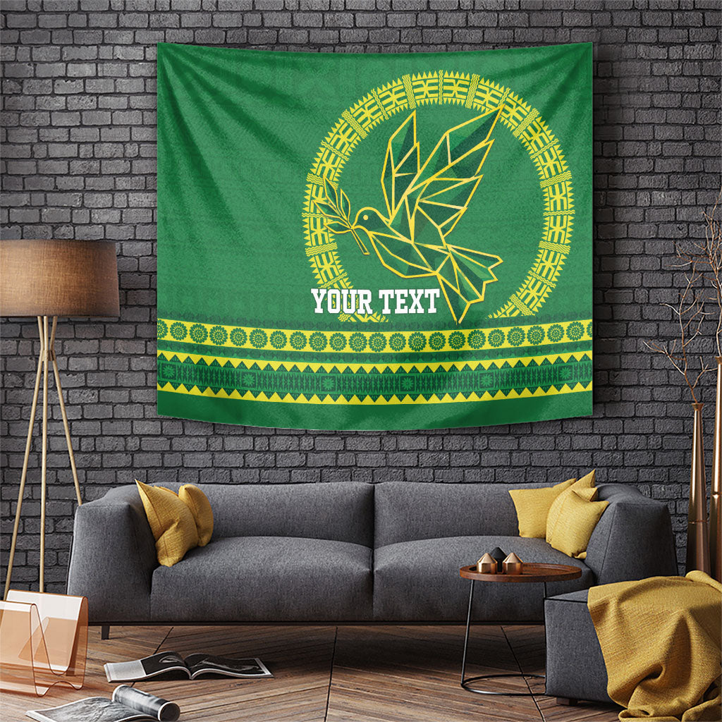 Fiji Tailevu Rugby Personalised Tapestry Go Dove Nation Fijian Tapa LT14 Green - Polynesian Pride