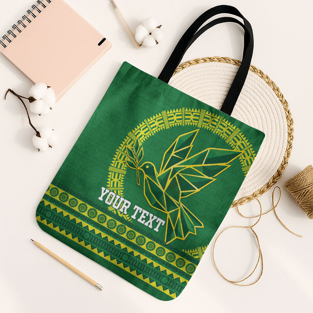 Fiji Tailevu Rugby Personalised Tote Bag Go Dove Nation Fijian Tapa LT14 Black Strap One Size Green - Polynesian Pride