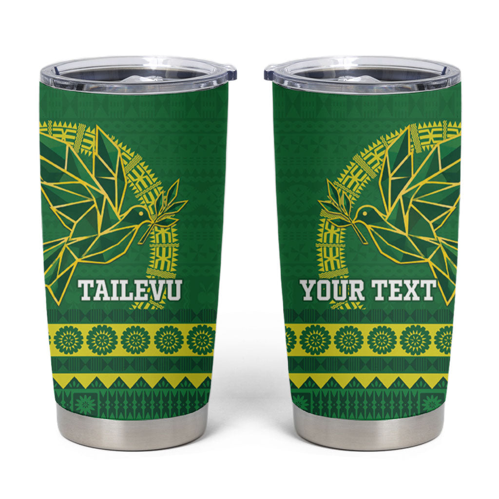Fiji Tailevu Rugby Personalised Tumbler Cup Go Dove Nation Fijian Tapa LT14 Green - Polynesian Pride