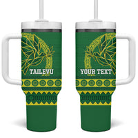 Fiji Tailevu Rugby Personalised Tumbler With Handle Go Dove Nation Fijian Tapa LT14 One Size: 40 oz Green - Polynesian Pride