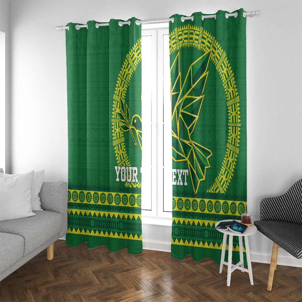 Fiji Tailevu Rugby Personalised Window Curtain Go Dove Nation Fijian Tapa LT14 With Grommets Green - Polynesian Pride