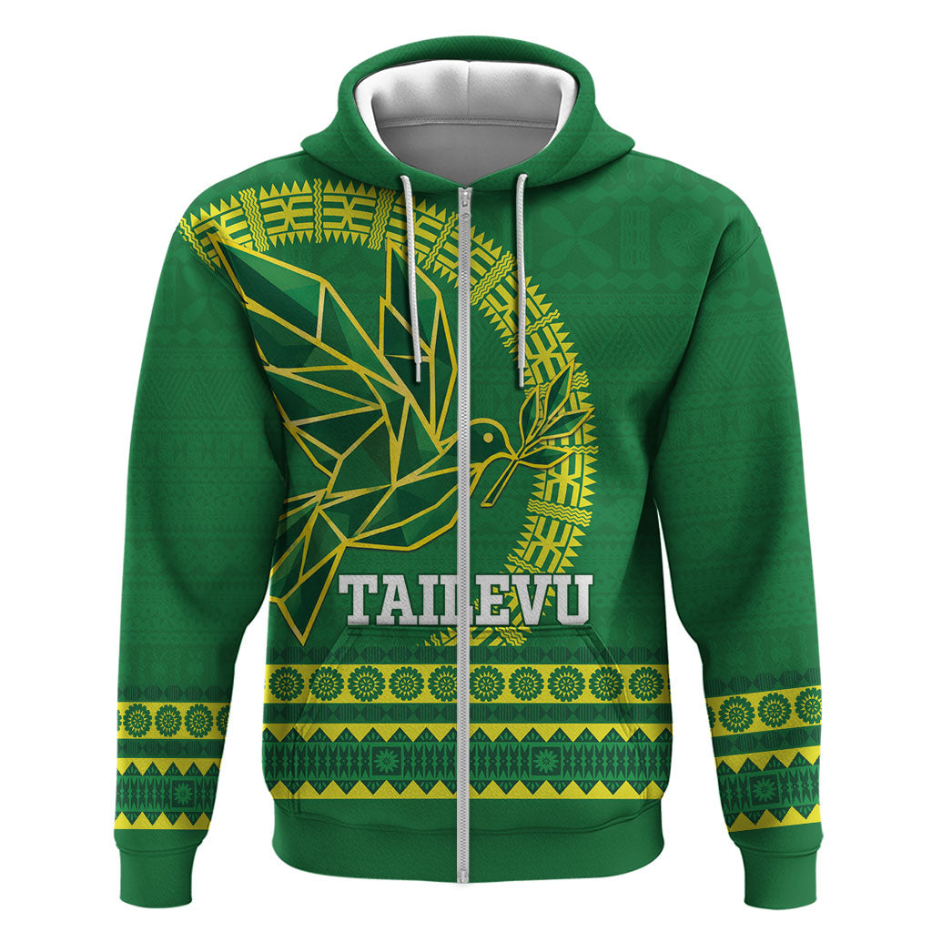 Fiji Tailevu Rugby Personalised Zip Hoodie Go Dove Nation Fijian Tapa LT14 Zip Hoodie Green - Polynesian Pride
