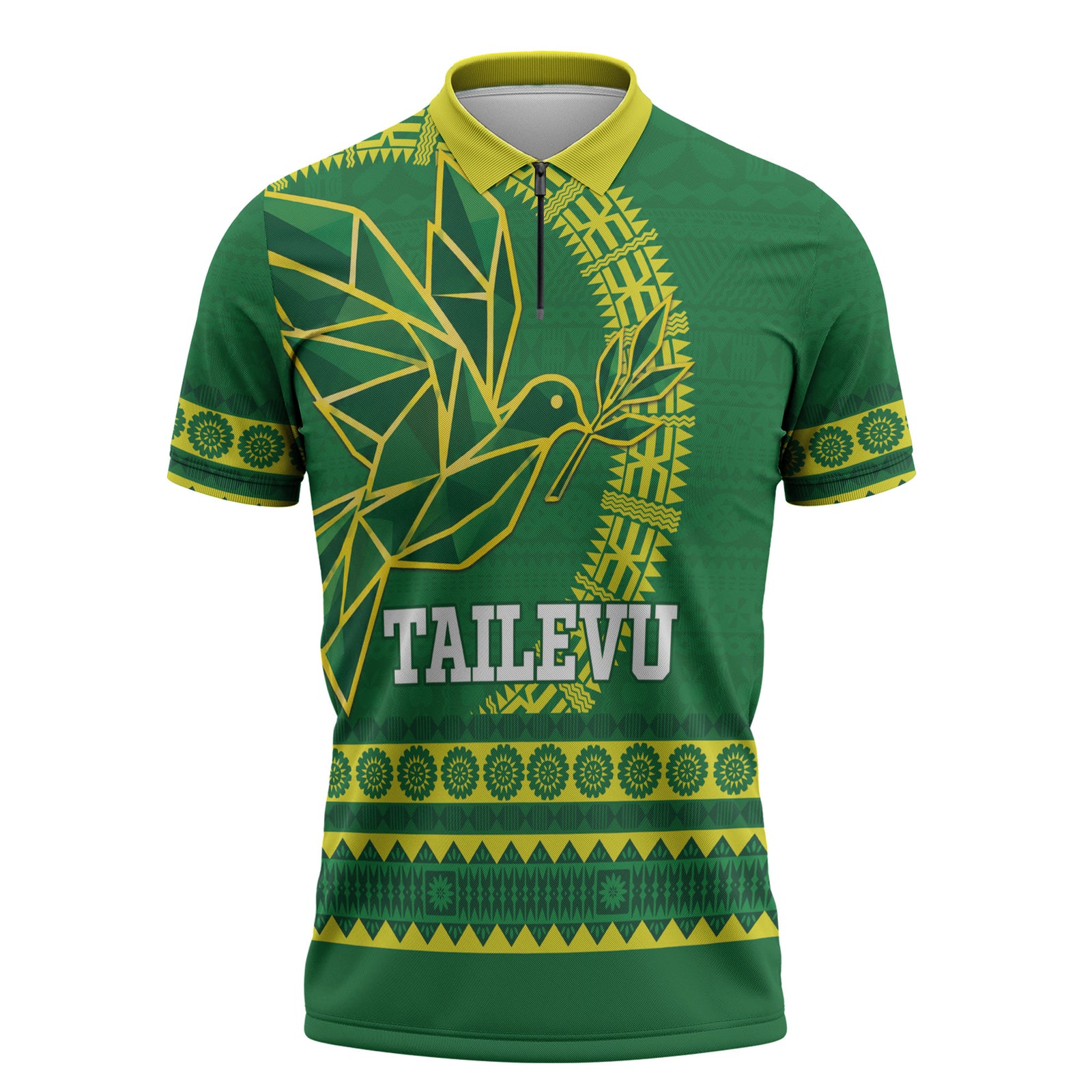 Fiji Tailevu Rugby Personalised Zipper Polo Shirt Go Dove Nation Fijian Tapa LT14 Green - Polynesian Pride