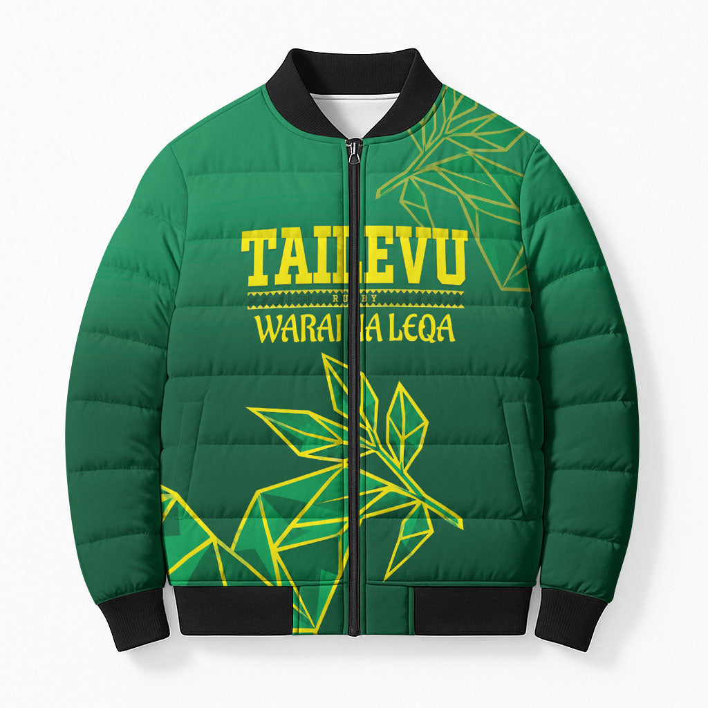 Fiji Tailevu Rugby Custom Bomber Puffer Jacket Warai Na Leqa LT14 Unisex Green - Polynesian Pride