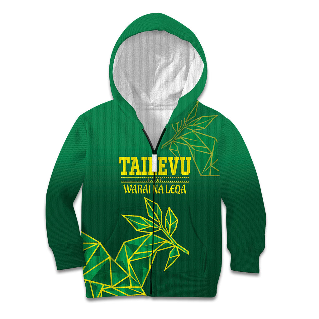 Fiji Tailevu Rugby Custom Kid Hoodie Warai Na Leqa LT14 Zip Hoodie Green - Polynesian Pride