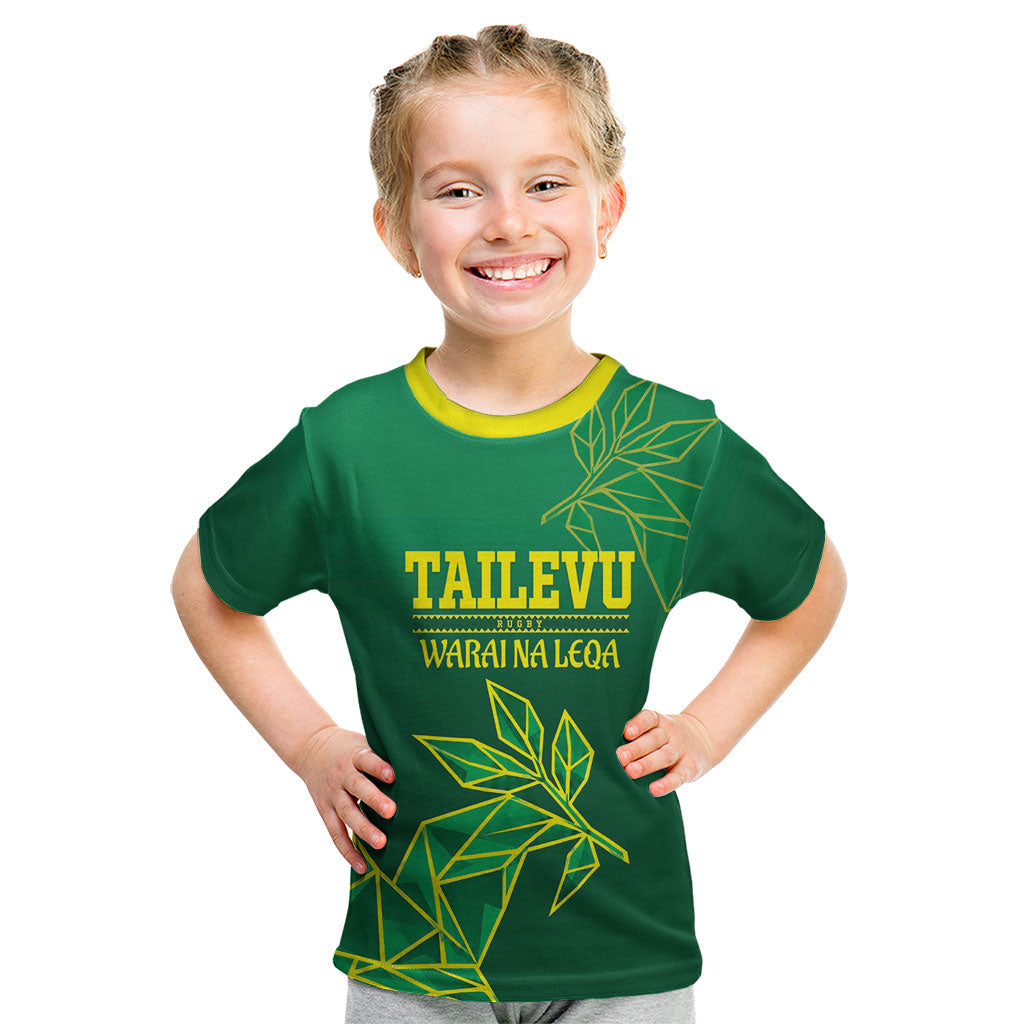 Fiji Tailevu Rugby Custom Kid T Shirt Warai Na Leqa LT14 Green - Polynesian Pride