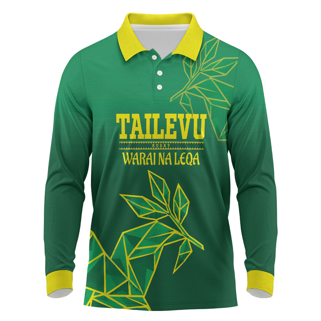 Fiji Tailevu Rugby Custom Long Sleeve Polo Shirt Warai Na Leqa LT14 Green - Polynesian Pride