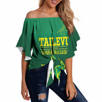 Fiji Tailevu Rugby Custom Off Shoulder Wrap Waist Top Warai Na Leqa LT14 Green - Polynesian Pride