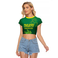 Fiji Tailevu Rugby Custom Raglan Cropped T Shirt Warai Na Leqa LT14 Female Green - Polynesian Pride