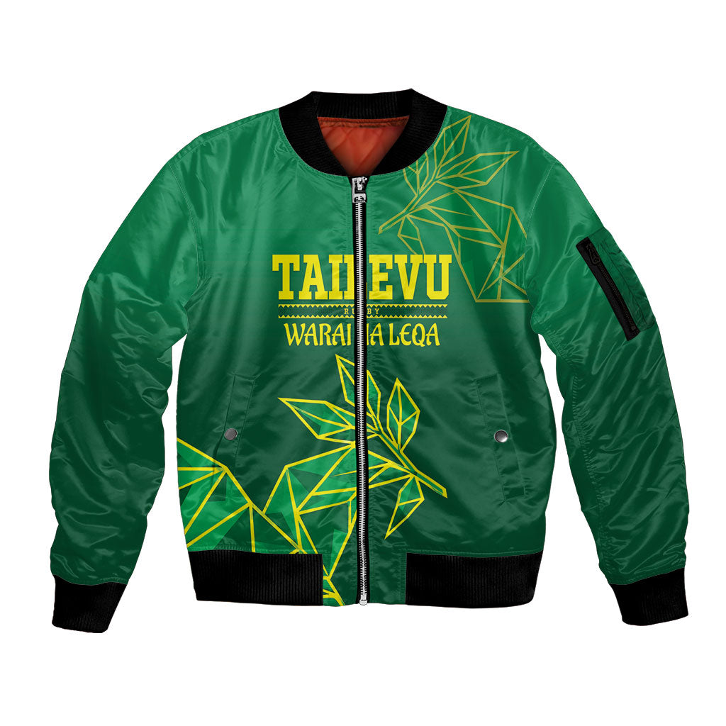 Fiji Tailevu Rugby Custom Sleeve Zip Bomber Jacket Warai Na Leqa LT14 Unisex Green - Polynesian Pride