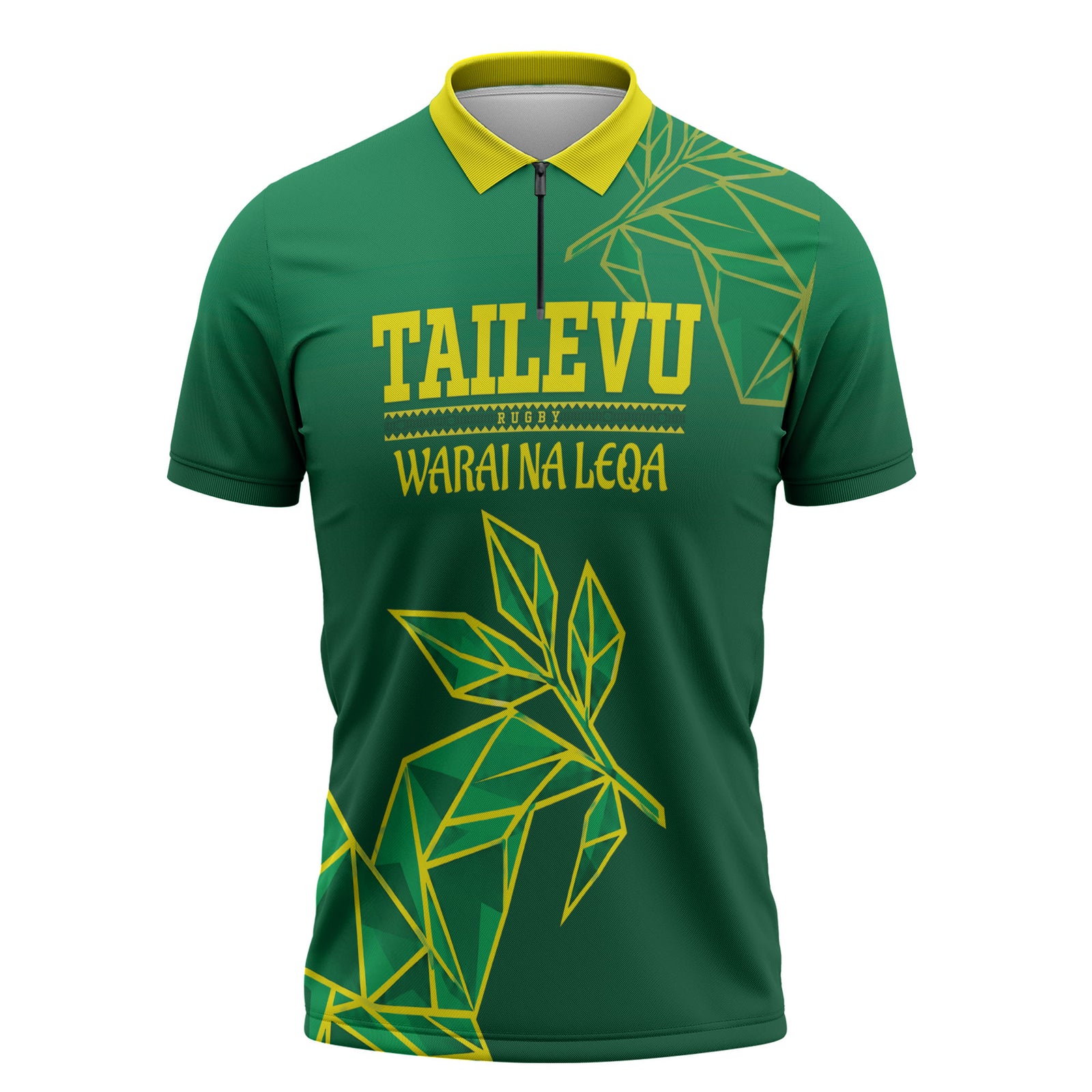 Fiji Tailevu Rugby Custom Zipper Polo Shirt Warai Na Leqa LT14 Green - Polynesian Pride