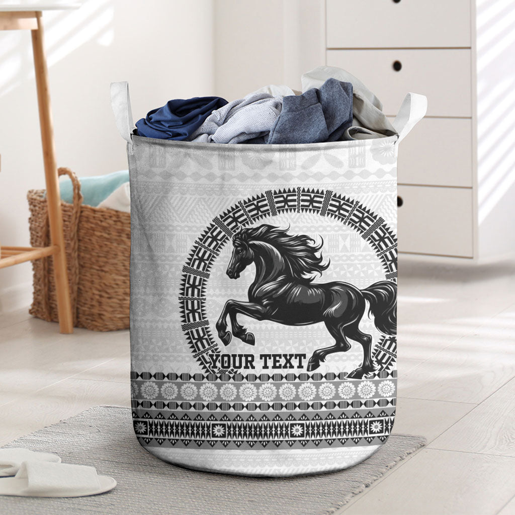 Fiji Nadroga Rugby Personalised Laundry Basket Go Stallions Fijian Tapa LT14 White - Polynesian Pride