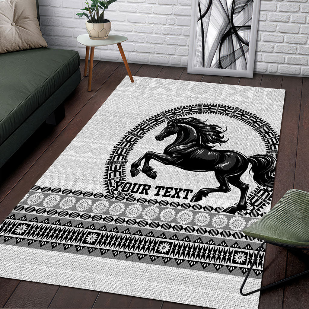 Fiji Nadroga Rugby Personalised Area Rug Go Stallions Fijian Tapa LT14 White - Polynesian Pride